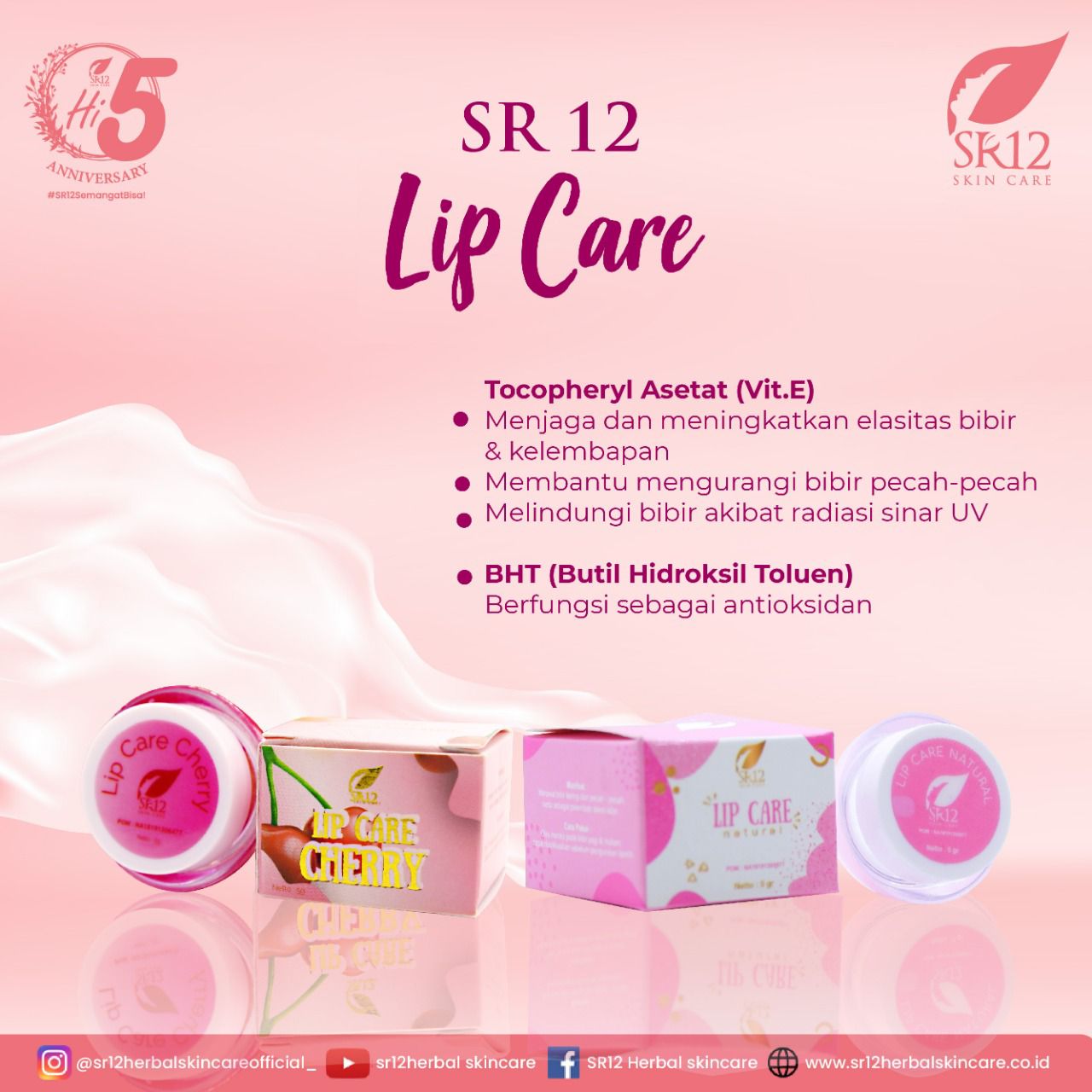 Komposisi Lip Care SR12 dengan Vitamin E untuk Melembapkan Bibir