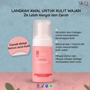 SR12 Facial Foam Glutation Brightening Foaming Wash untuk semua jenis kulit dengan Glutation, Collagen, Niacinamide, Minyak Zaitun, dan Minyak Kelapa