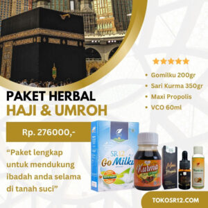 Paket Herbal Haji & Umroh SR12: Gomilku, Sari Kurma, Maxi Propolis, VCO untuk mendukung ibadah di tanah suci