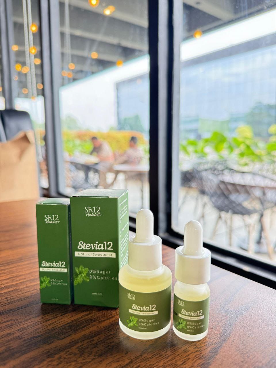 Stevia12 SR12 botol tetes 10ml dan 15ml dengan kemasan box hijau, pemanis alami tanpa gula